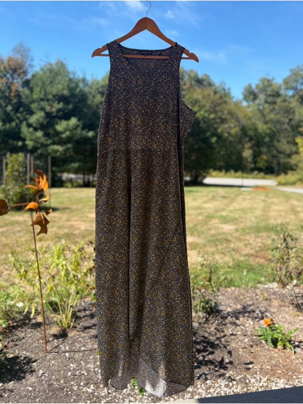 Toad&Co Grey Floral Maxi Dress with Mustard Accents